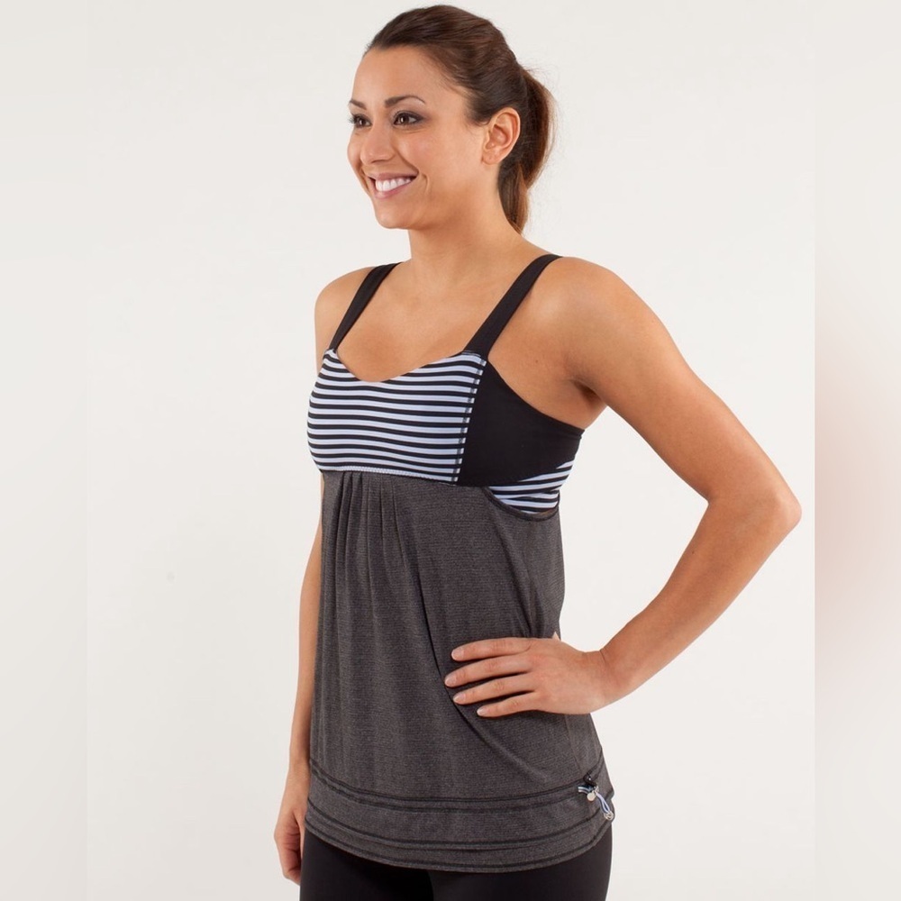 Lululemon Run: Back On Track Tank Black / Classic Stripe Polar Haze Black SZ 4